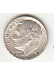 1954 - 10 Cents (Dime) Argento Dollaro Stati Uniti Roosevelt  Dime BB+